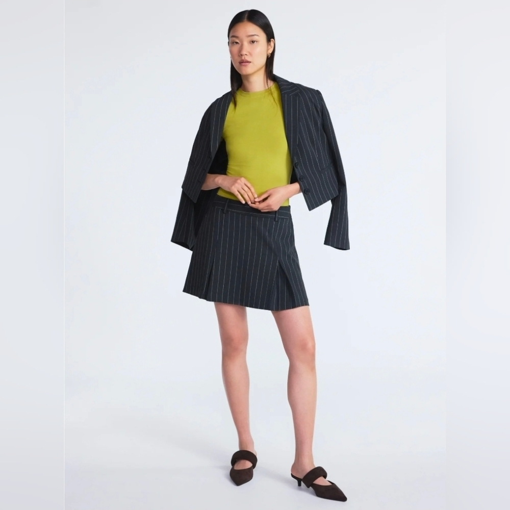Scoop Women’s Pinstripe Pleated Mini Skirt Charcoal NWT!